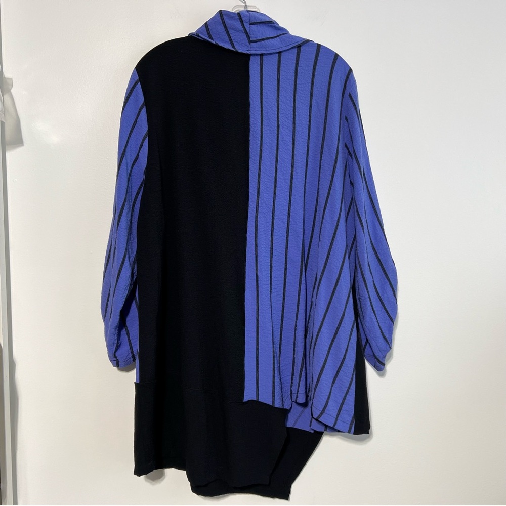 Ali Miles Asymmetrical Striped Tunic With Cowl Neck Black Violet 1X Art To Wear - Picture 7 of 10